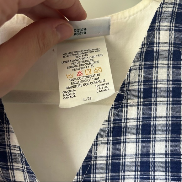 [L] Vintage Spring Blue & White Checker Tie Back Bow Button Down Cotton Vest - Picture 9 of 13